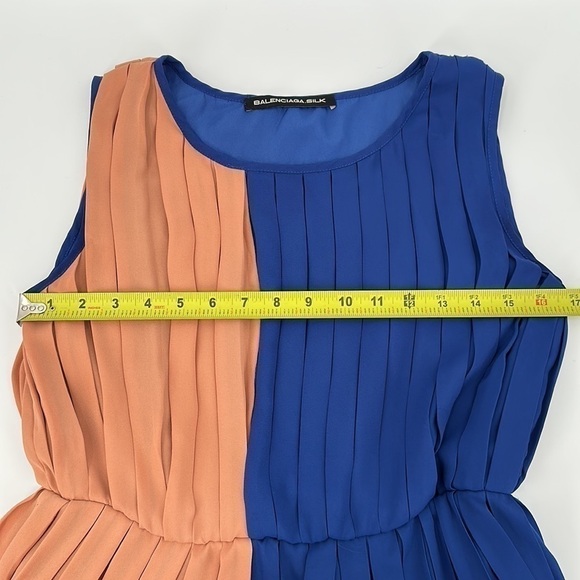 Balenciaga Silk Pink & Blue Color Block Pleated Dress Size FR38 = US 8 - Picture 7 of 10